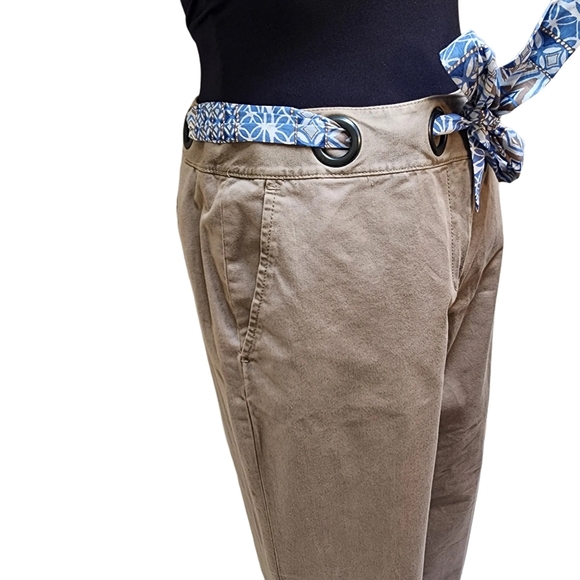Sigrid Olsen. Wide Leg Khaki Pants w/ scarf belt. Size: 8 - Picture 3 of 10